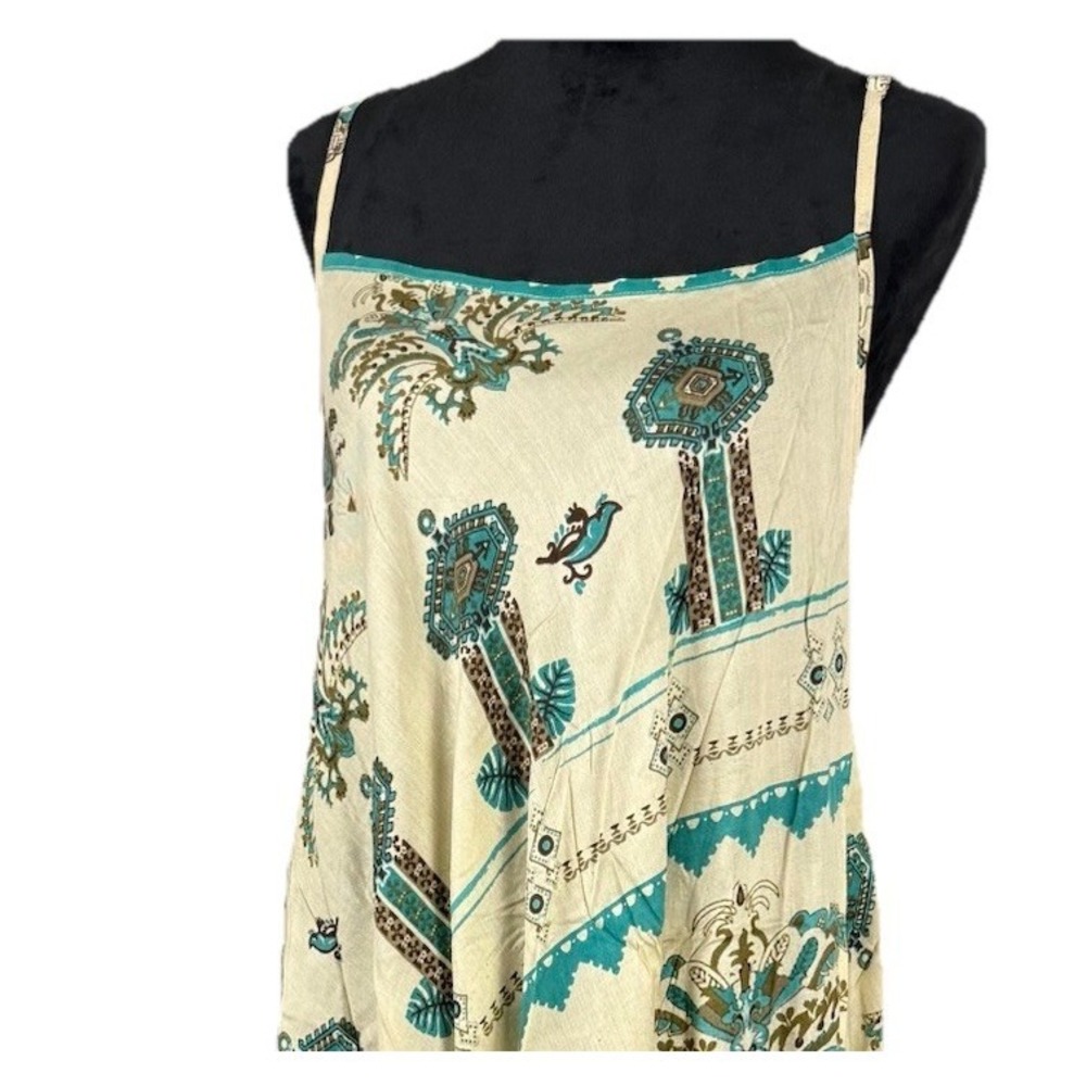 NWT Rhea Boho Western Umbrella Dress One Size Rayon Turquoise Handmade India OS - Picture 2 of 11